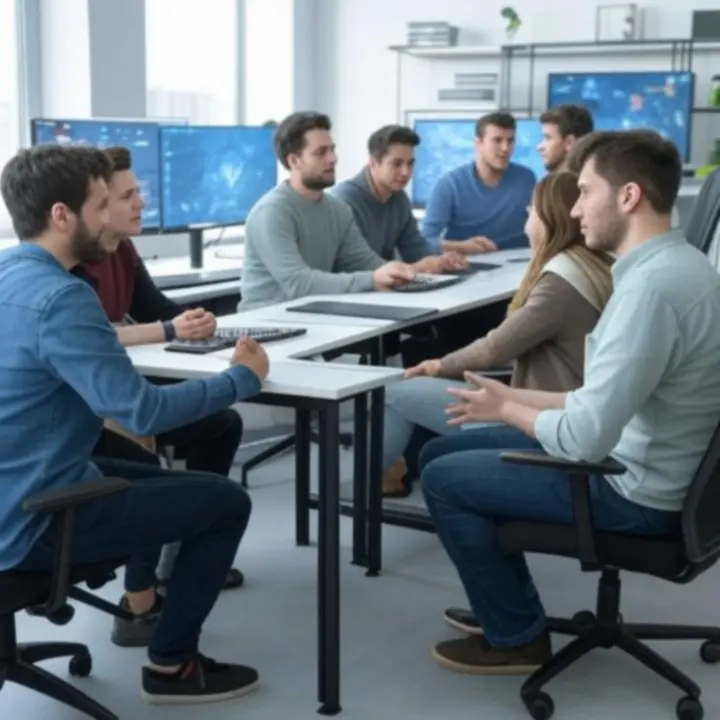 Nederlandse gameontwikkelaars samenwerkend in een futuristische studio