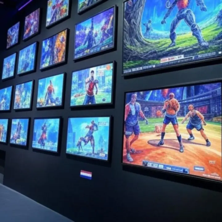 Collage van populaire games met levendige neon gamecovers