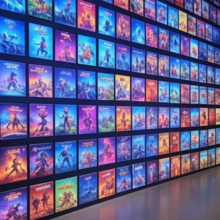 Collage van top-rated gamecovers in een neon verlichte muurpresentatie.