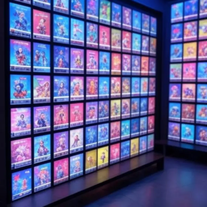 Rij futuristische gamecovers in een neonverlichte interface