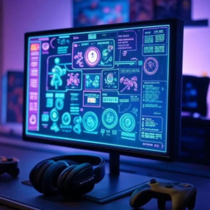 Gaming infographic scène met grafieken en videointerfaces